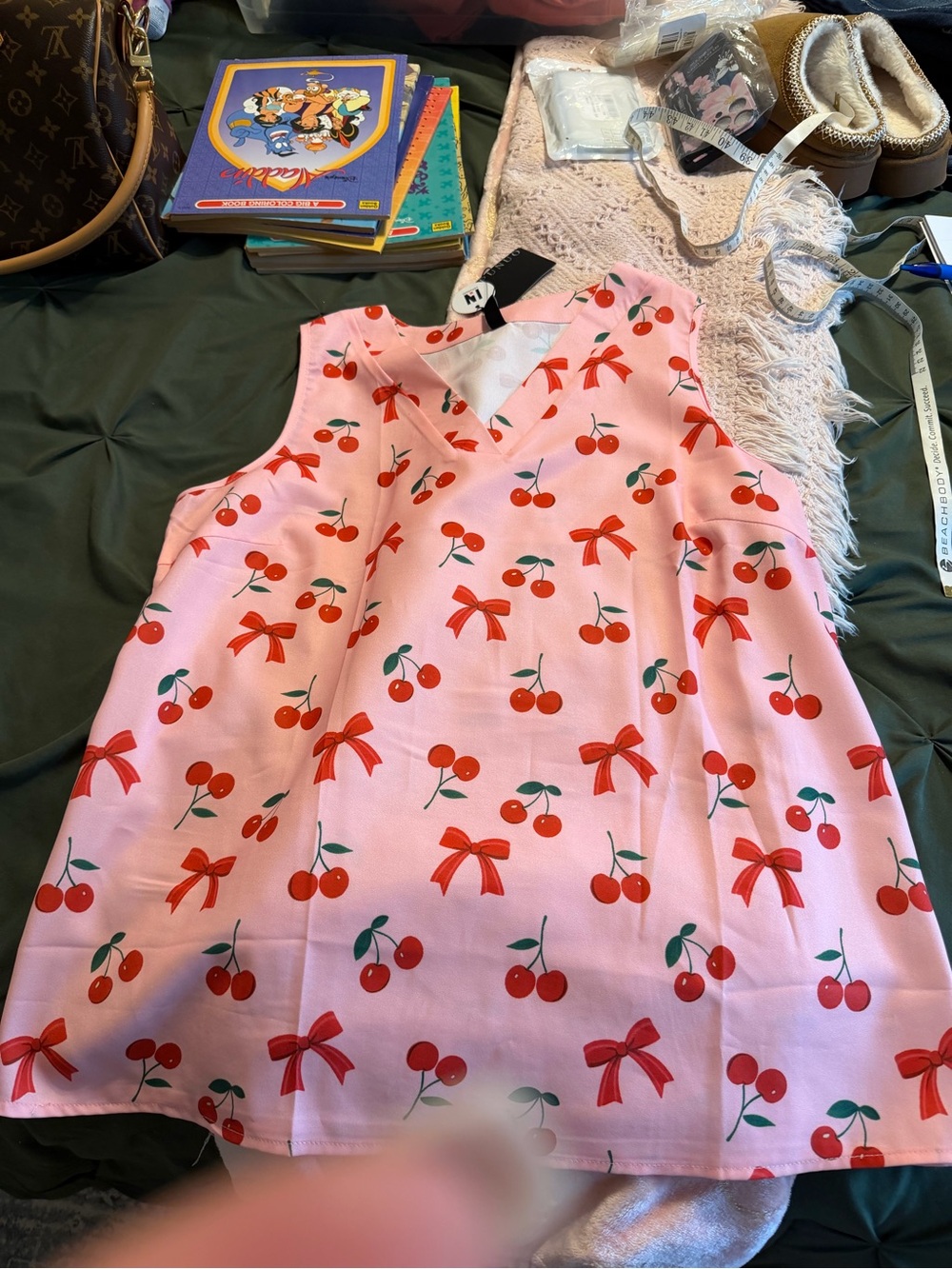 Pink Sleeveless Cherry Print Top